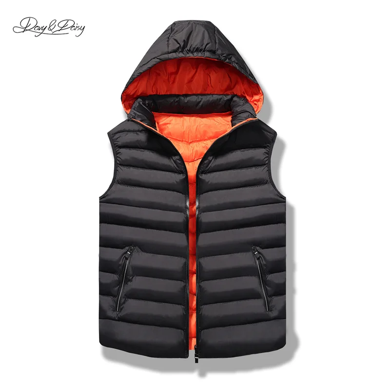 

2021 DAVYDAISY New Men Waistcoat Sleeveless Hooded Casual Business Vest Plus 5XL 6XL 7XL 8XL Winter Warm Light Tank Tops JK124