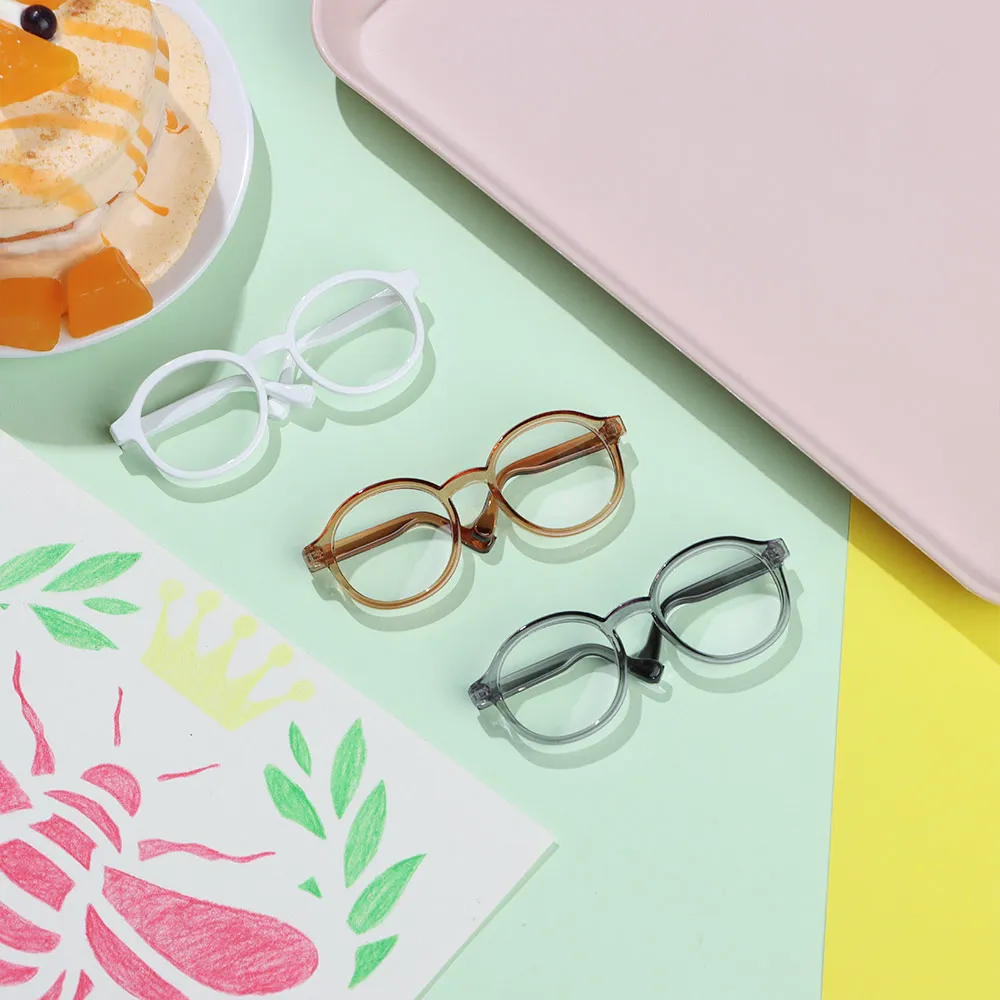 Colorful Mini Round Frame Glasses Eyewear Clear Lens Candy Color Eyeglasses Style For Bjd Blythe Plush Doll Accessory Gift