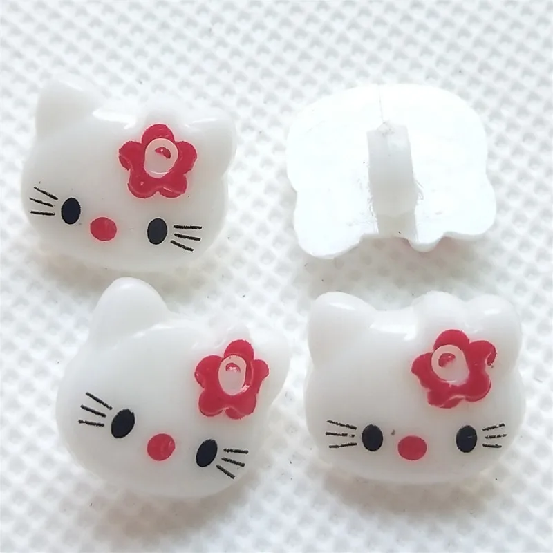 CNCRAFT 50pcs Cartoon Cat White Plastic Buttons 14mm Kids Handle Shank Sewing Scrapbooking Craft Child Handmade Button