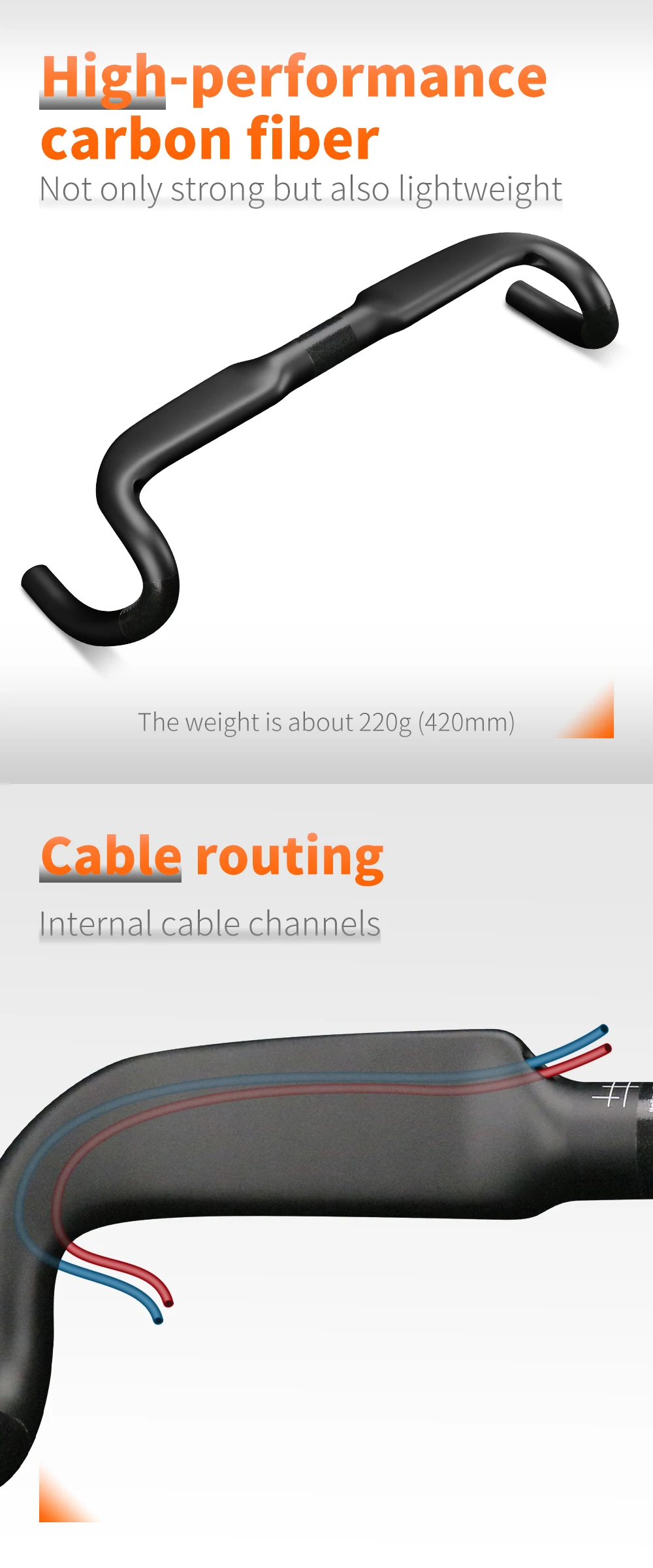 Guidon Aérodynamique Carbone 31,8 Mm Pour Vélo Route/gravel - Ultra Léger - 40/42/44 Cm