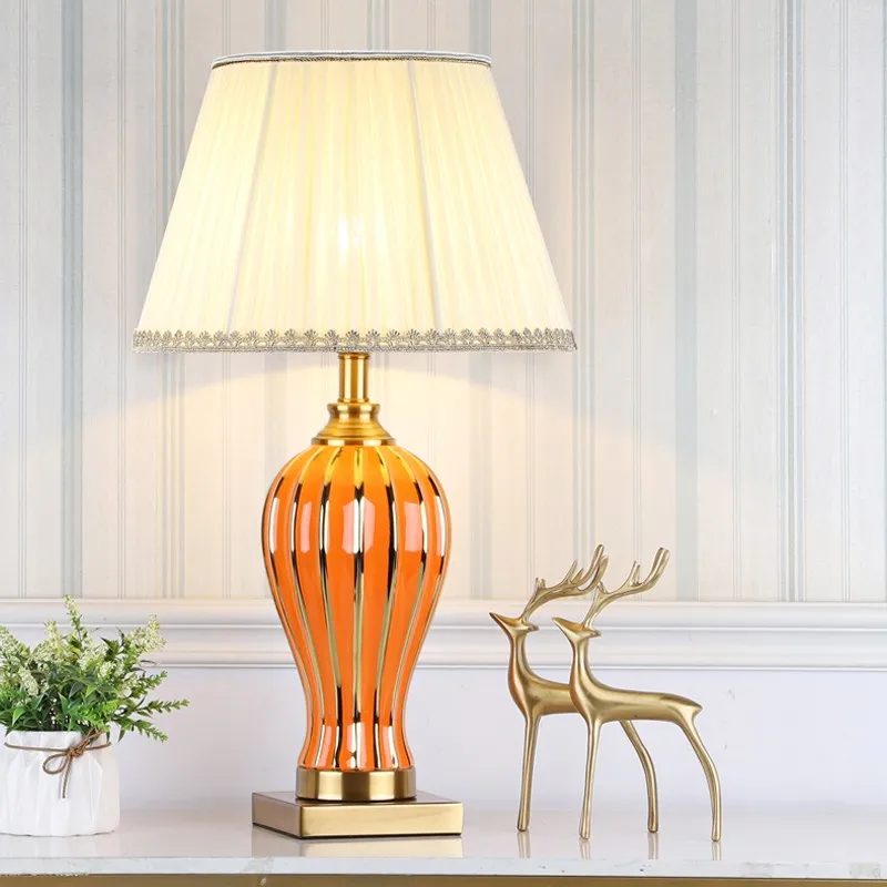 OURFENG Modern Table Lamp Design Luxury Ceramic LED Desk Light Home Decoration For Living Room Bedroom Library Study Office