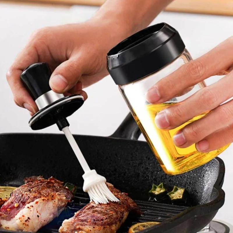 1 Pcs Portable Glass Oil Bottle With Brush Grill Oil Brushes Liquid Oil Pastry Kitchen Baking BBQ Tools Kitchen Tools For BBQ