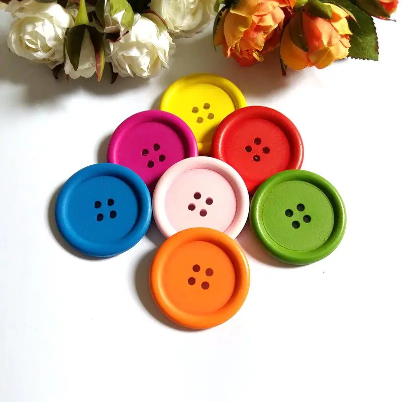 10pcs/lot 40mm Mixed Multi-colored Round Big Wooden Buttons of Scrapbooking decorative buttons