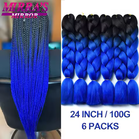 Synthetic Jumbo Braids Hair Omber Braiding Hair Extensions for Women Yaki Texture Black Blue Fake Hair Mirra&rsquo;s Mirror