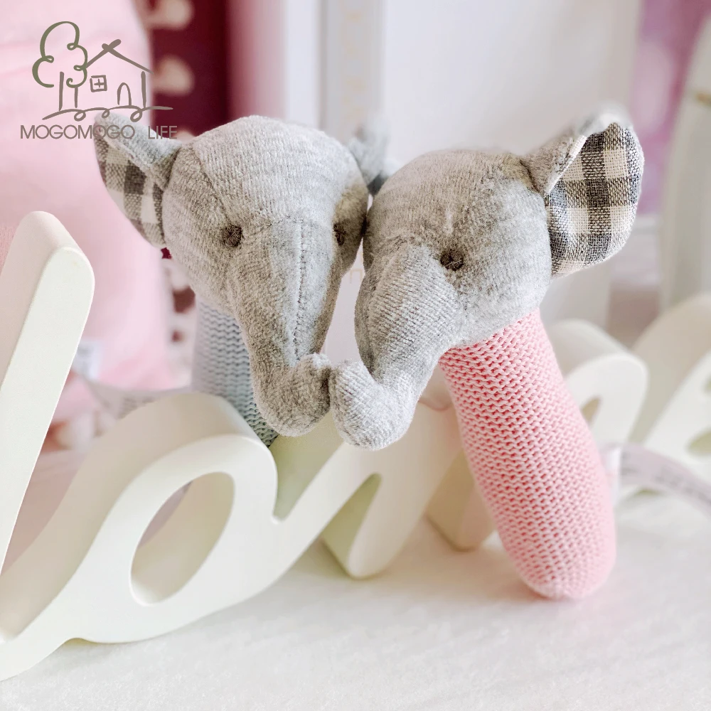 Luxury Crotchet Elephant Plush Ring Rattle Developmental Baby Toy for Early Learning Mini Handgrasp Squish Stuffed Animal Soft T