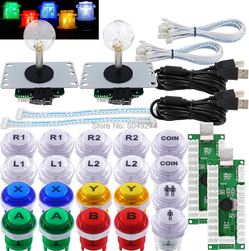 Arcade Kit fai da te hitbox Arcade USB Zero Delay Encoder con copia a 5 pin joystick sanwa LED 30mm pulsante moneta 1P 2P A PC TV PS2 PS3