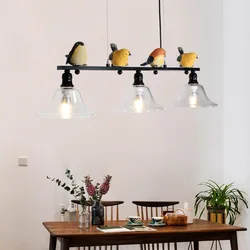 Nordic pastoral iron glass resin bird chandelier  lamps dining room living room white / black lights