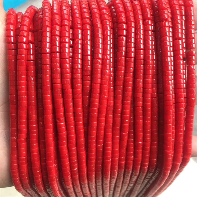 2*4MM Heishi Red Coral Color Gemstone Abacus Disc Natural Stone Beads For Jewelry Making DIY Bracelet Necklace Earrings