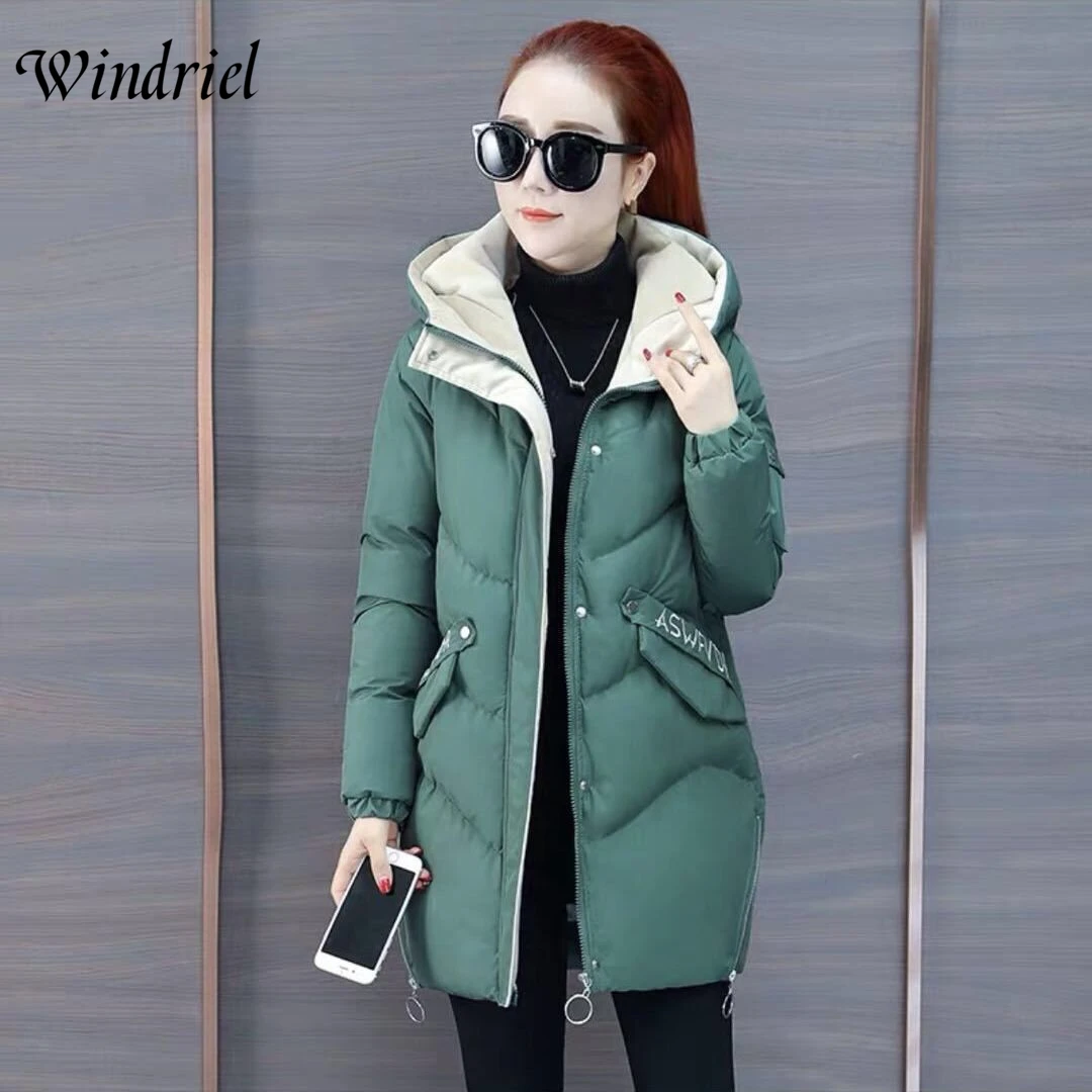 

Long Winter Jacket Female Letter Zipper Parkas Hooded Thick Warm Clothing Women Outerwear Plus Size 3XL Wadded Coat Windriel