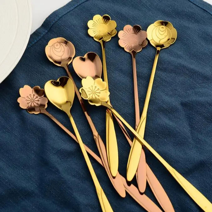 

300pcs Stainless Steel Cherry Blossom Spoon With Long handle Flower Shape Tea Coffee Spoons Ice Cream Spoon 18cmx2.5cm SN2032