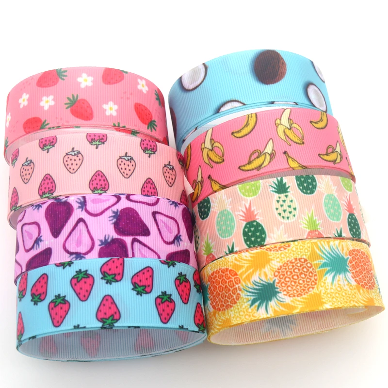 DHK 7/8\'\' 5yards Fruit Strawberry Pineapple Coconut Banana Printed Grosgrain Ribbon Accessory Hairbow Headwear  DIY E1962