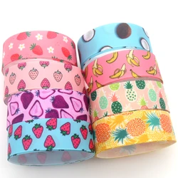 DHK 7/8'' 5yards Fruit Strawberry Pineapple Coconut Banana Printed Grosgrain Ribbon Accessory Hairbow Headwear DIY E1962