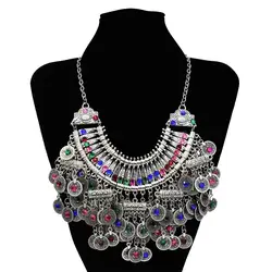 Gypsy Turkish Tribal Colorful Rhinestone Coins Necklace Earrings for Women Boho Pakistan Afghan Dress Clothes India Jewelry Sets