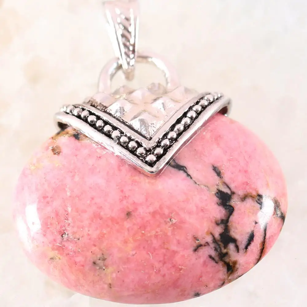 Pendant Oval CAB Cabochon Natural Stone Pendant Real Pink Rhodonite Green Amazonite Necklace Pendant For Women Men Jewelry Gift