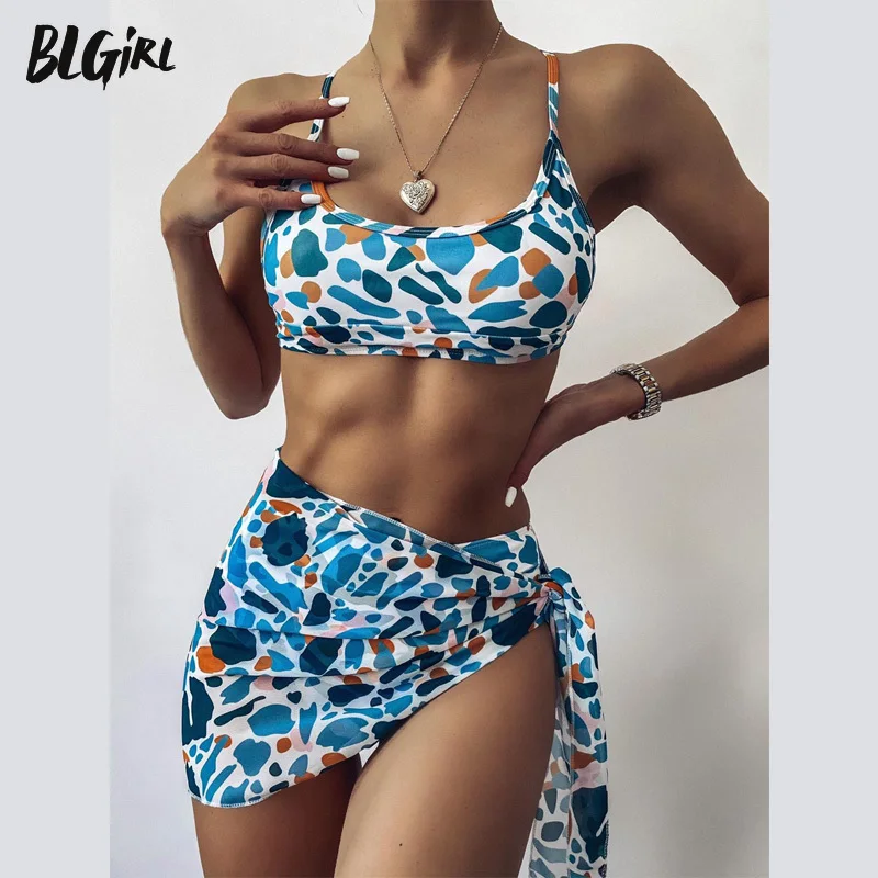 

BLG 3 Peice Set Bikini Women Designer Luxury Trikini Bathing Suit Swimwear Brazilian String Bikini Bandeau Swimsuit Leopard 2021