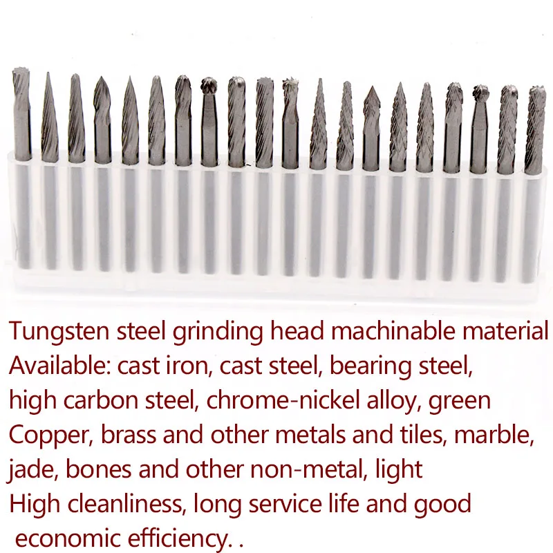 Mini broca de moagem de aço de carboneto de tungstênio, broca de broca, material para fresa de diamante para acessórios dremel, 20 tamanhos