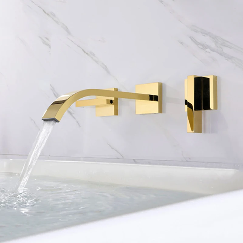 

Basin Faucet In Wall Bathroom Sink Faucet Brushed Gold Brass 3 Holes Double Handle Bathbasin Tap Bathtub Taps Hot and Cold Mixer