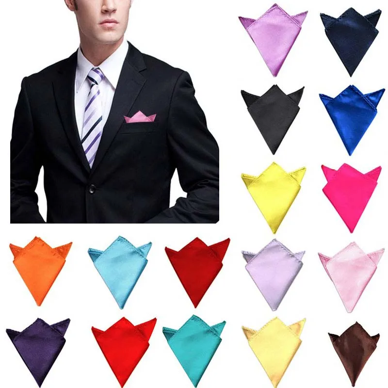 Solid Plain Prom Satin Blazer Black Party  NEW Hanky Jacket Pocket Square Mens Wedding Business Hankerchief Fashion