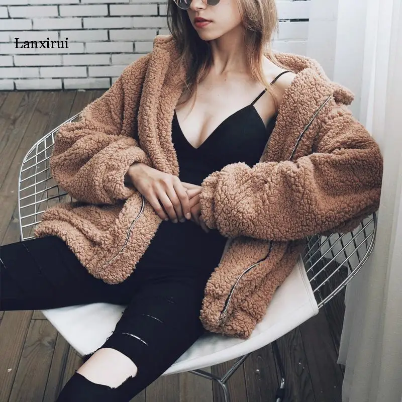 Autumn Winter Faux Fur Coat Women 2021 Casual Warm Soft Zipper Fur Jacket Plush Overcoat Pocket  Teddy Coat Female XXXL