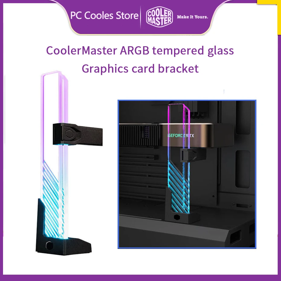 suporte para placa grafica cooler master 5v pinos argb vidro temperado computador placa de video ajustavel 01