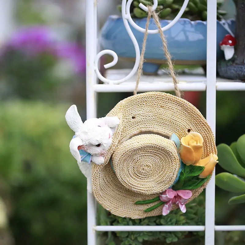 Garden Cute Rabbit Resin Accessories Outdoor Flower Pot Lawn Figurines Decoration Courtyard Balcony Table Sculpture Ornaments