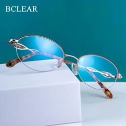 BCLEAR Fashion Lady Half Rim Alloy Oval Eyeglasses Frame Presbyopic Myopia Prescription Glasses Frames Optical Eyewear For Women