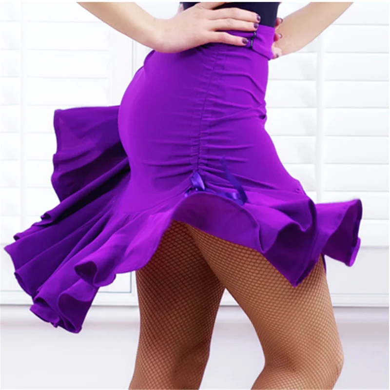 Women's Latin Salsa Tango Rumba Cha Cha Ballroom Dance Dress Skirt Black Purple Square Latin Dancewear for Adult/Girls