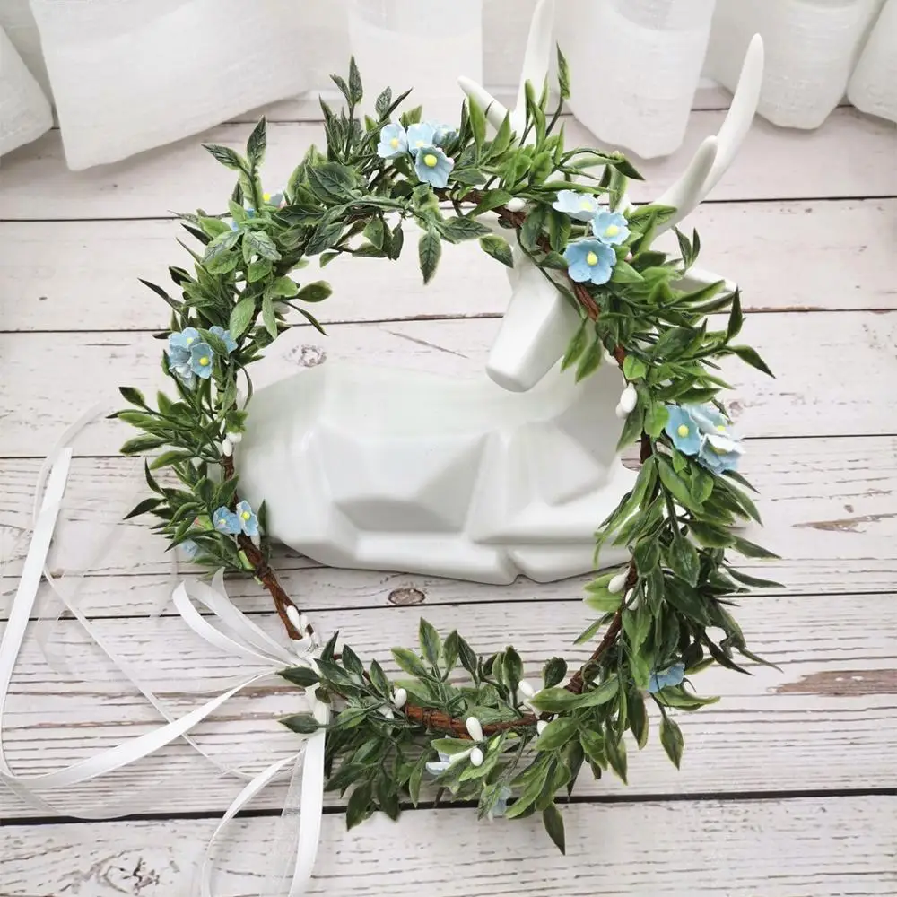Small Flowers Green Leaf Crown Festival Headband Women Wedding Hair Accessories Girl Floral Garland Wedding Floral Headwear