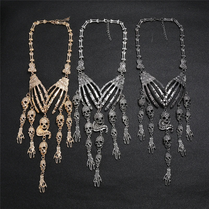 LZHLQ Necklace Skeleton Head Long Chain Female Fashion Accessories Collar Skull Necklace Punk Women Chunky Jewelry