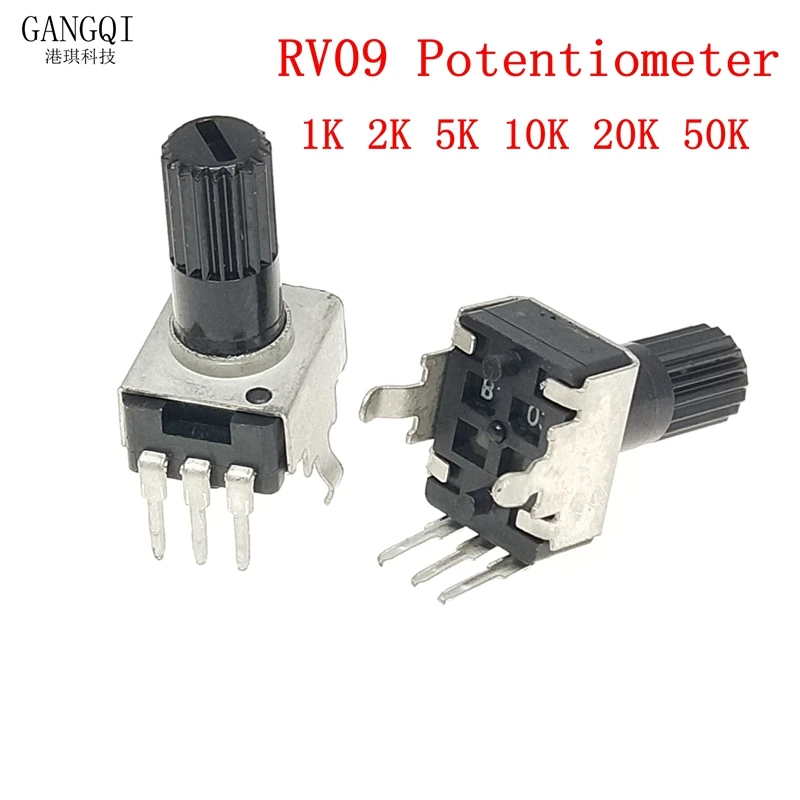 10Pcs RV09 Vertical 12.5mm Shaft 1k 2k 5k 10k 20k 50k 100k 0932 Adjustable Resistor 9 Type 3pin Seal Potentiometer