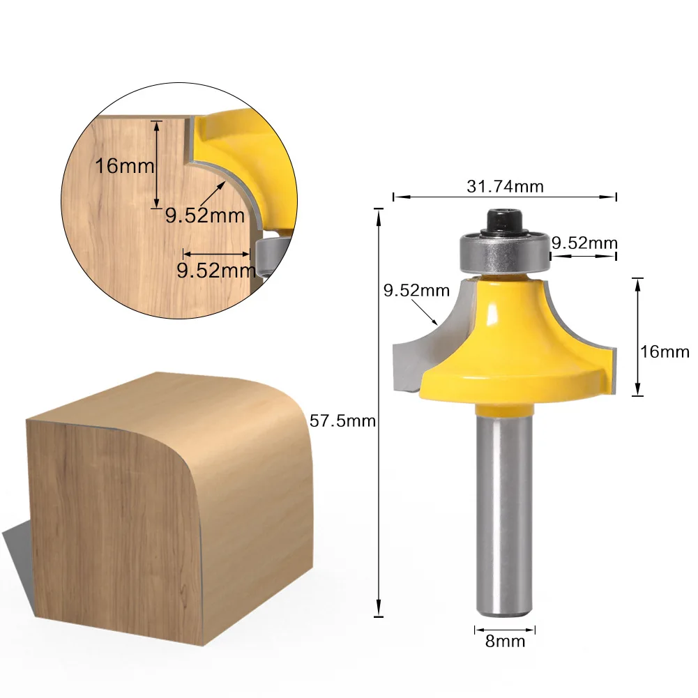 1PC 8MM Shank Milling Cutter Wood Carving Corner Round Over Router Bit with Bearing Milling Cutter Woodworking Tungsten Carbide