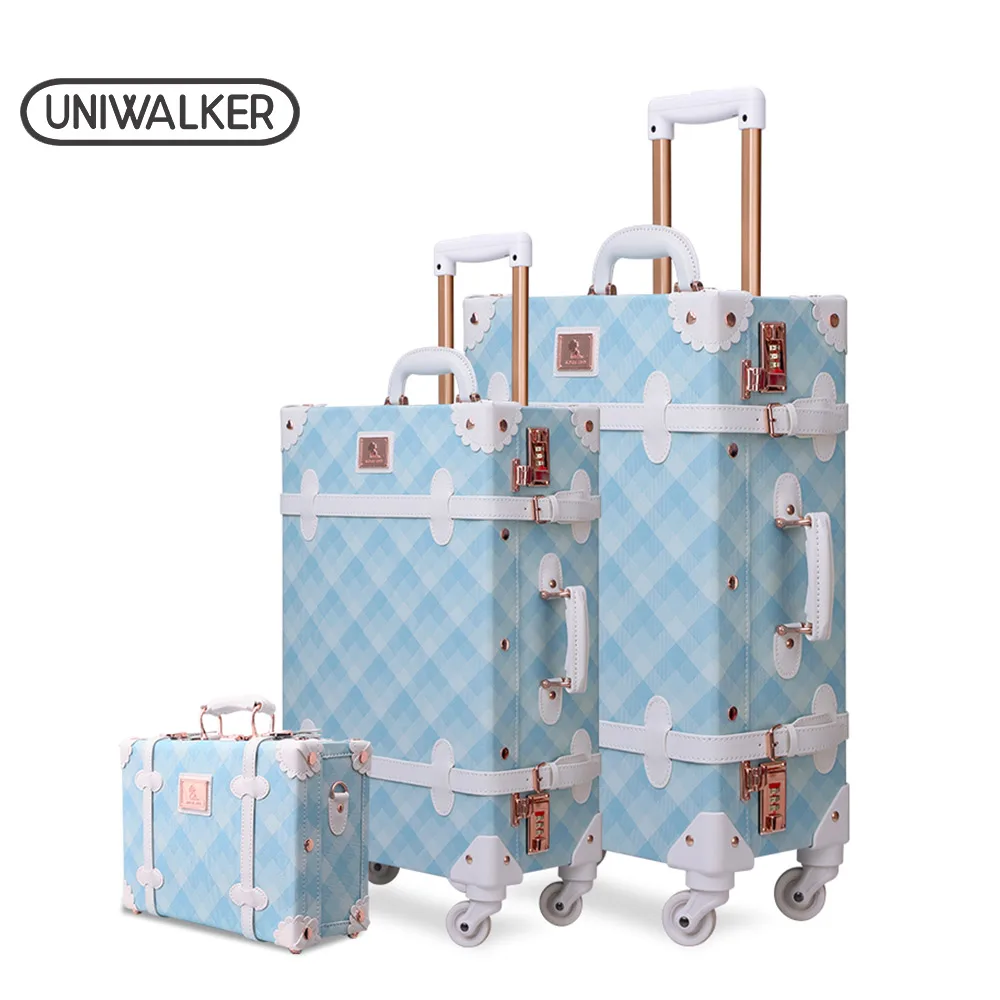 3PCS/SET Spinner Luggage Set Vintage Print suitcase PU Leather Water-resistant Upright Travel Trolley Rolling wheel box