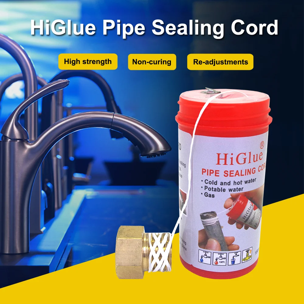 HiGlue 55 Pipe Sealing Thread Cord for Water and Gas Leak Fix 80m Bottle