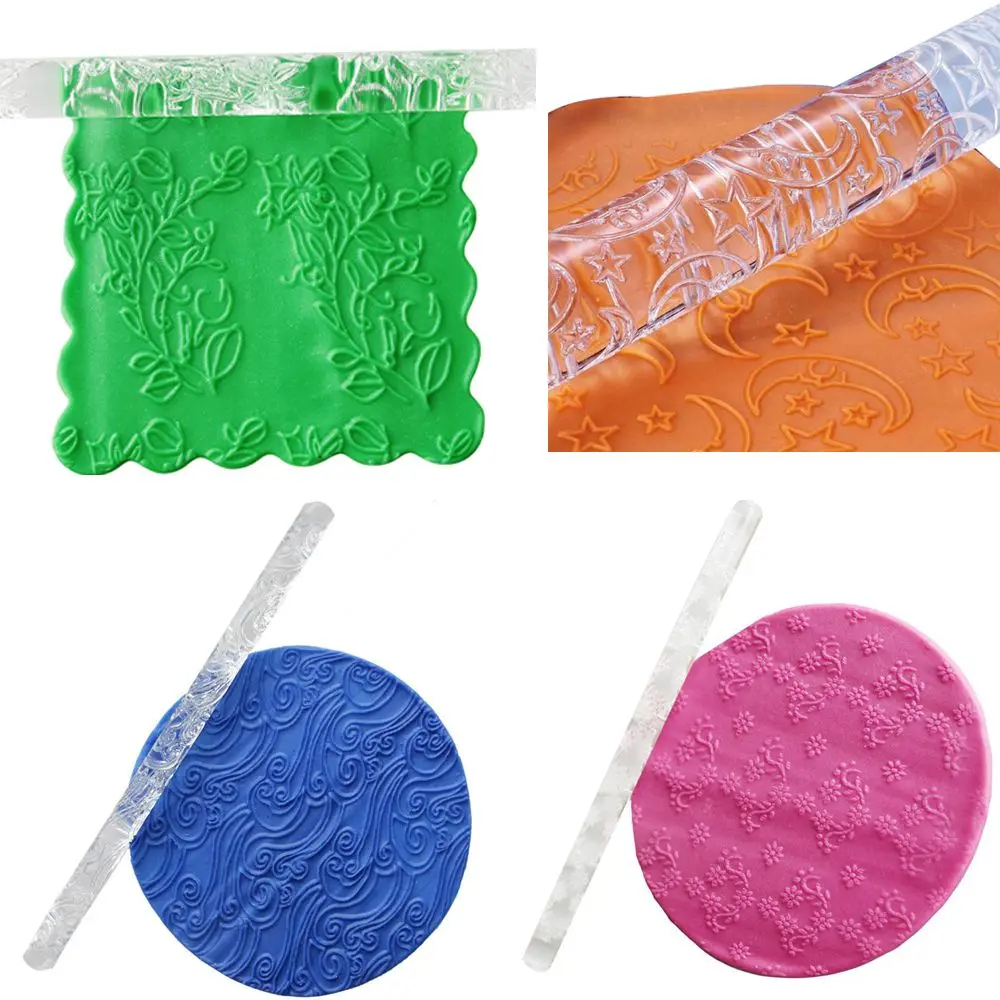 New Acrylic Rolling Pin Embossing Baking Cookies Noodle Fondant Cake Impression Rolling Pin Pastry Roller Kitchen Baking Tools