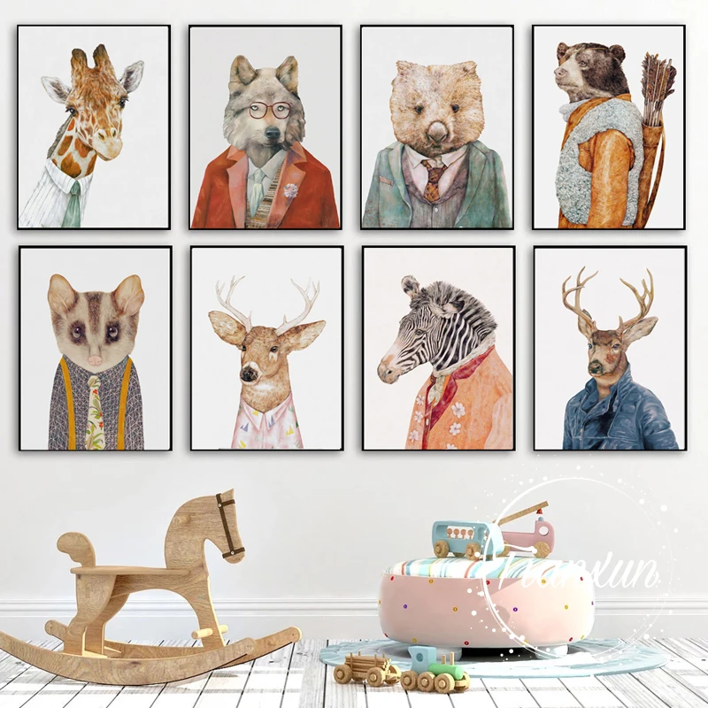 Cartoon Animal Decoration Sheets Picture Wall Art Poster Children's Canvases Room Paintings Decorative Prints Wall Posters