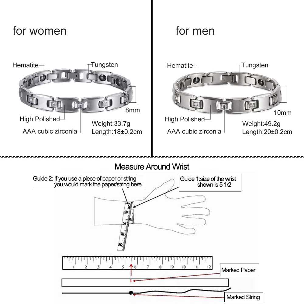 Anti-scratch Tungsten Bracelet Cubic Zircone Health Energy Jewelry Couple Lovers Hematite Chain Tungsten Bracelet for Men Women