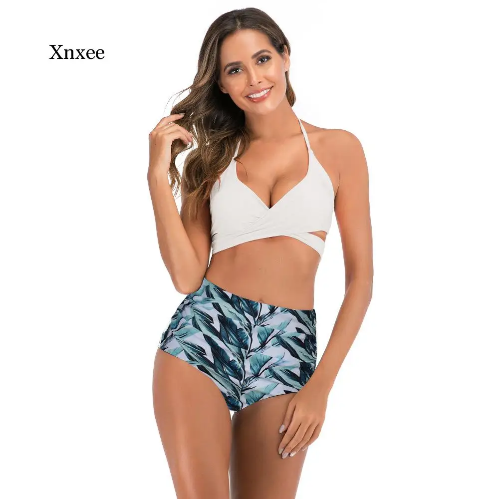 2021 Flower Printed High Waist Tankini Push Up Bathing Suit Women Bandage Bikini Swimwear Female Beach Swimming Suit Swimsuit