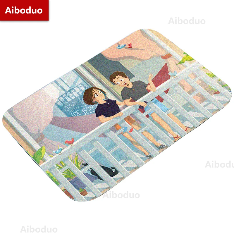 Aiboduo Cute Cartoon Couples Customizable Non-slip Household Exclusive DoorMat Absorbable Living Room Bathroom Set 40x60/50x80CM