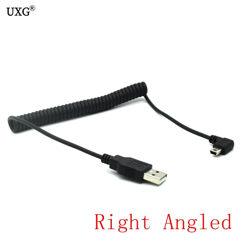 Cable retráctil de sincronización de datos, mini usb macho de 90 grados, ángulo recto a usb macho, resorte de ángulo recto, carga de 1m, nuevo
