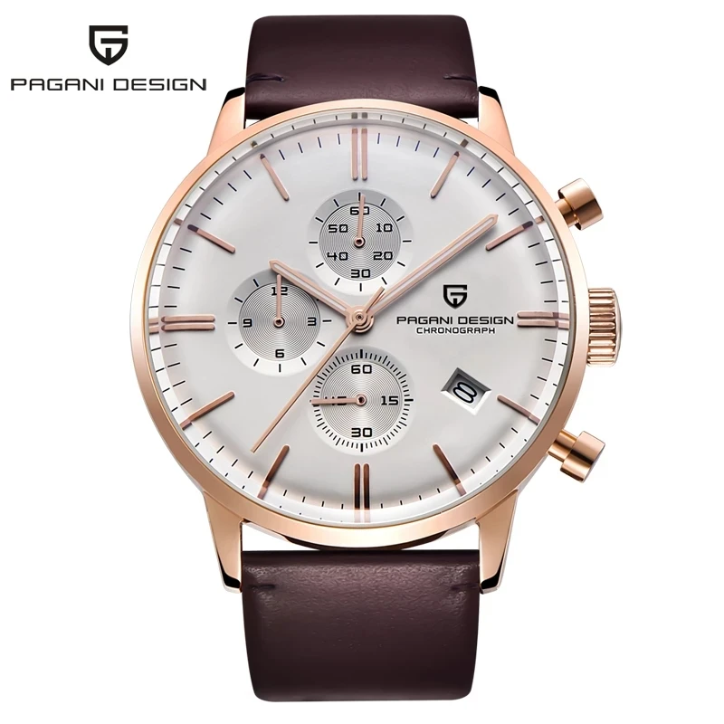 PAGANI DESIGN Men's Fashion Casual Brand Watch Waterproof 30m Luxury Leather Sports Quartz Chronograph VK67 Relogio Masculino