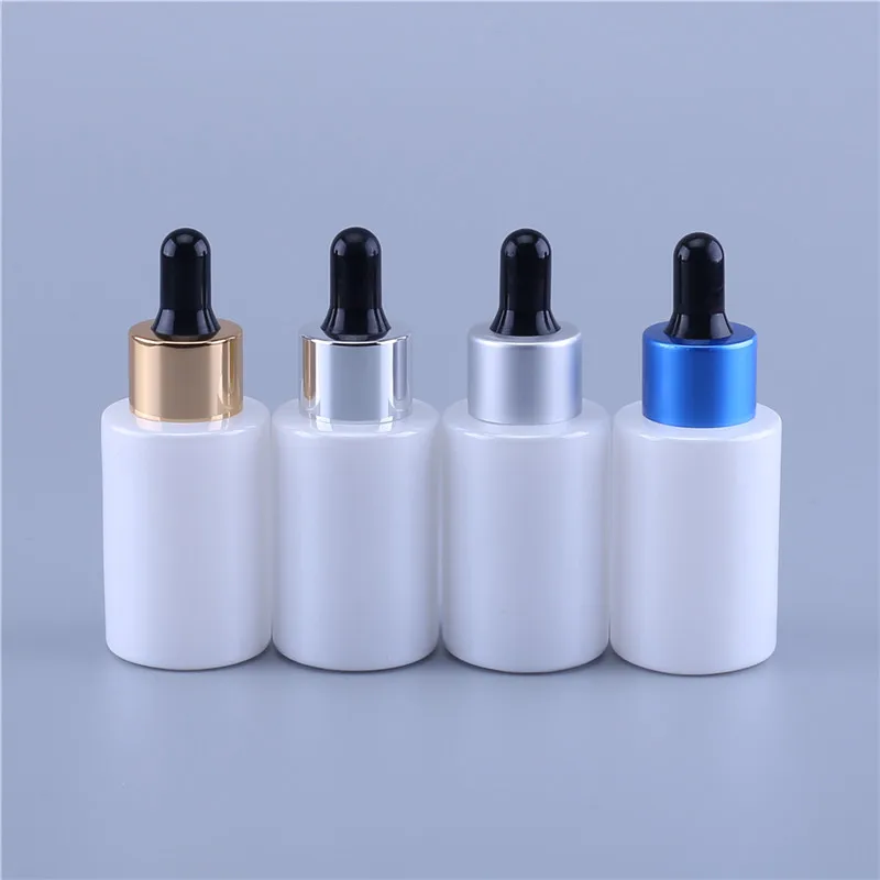 

300pcs 30ml Flat Shoulder Dropper Bottle For Perfume Essential Oils Liquid Empty Pearl White Deodorant Makeup Containers Bottles