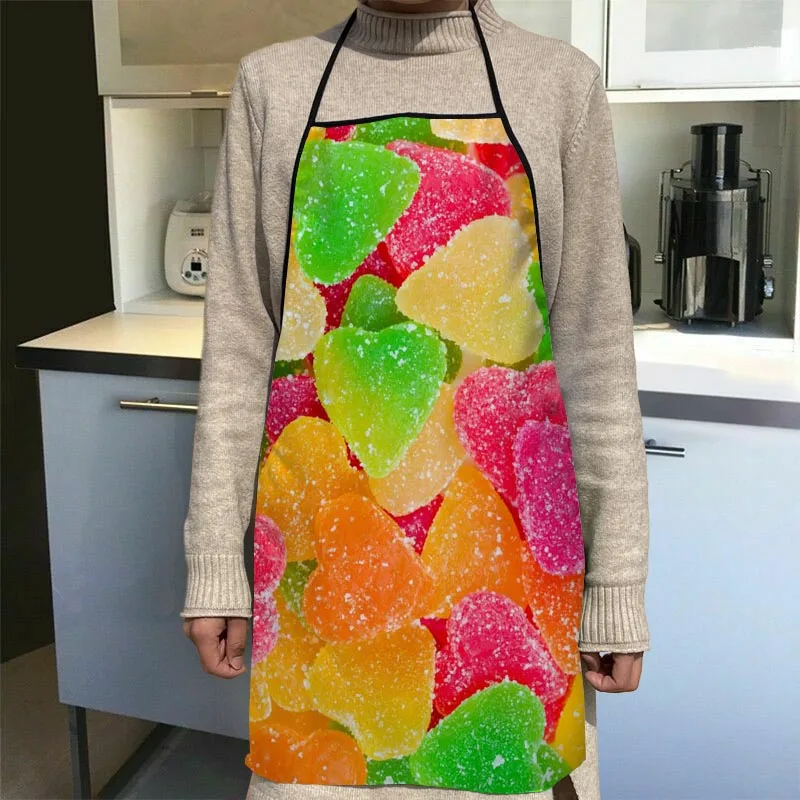 Custom Candy Pattern Kitchen Apron Dinner Party Cooking Apron Adult Baking Accessories Waterproof Fabric Printed Cleaning Tools