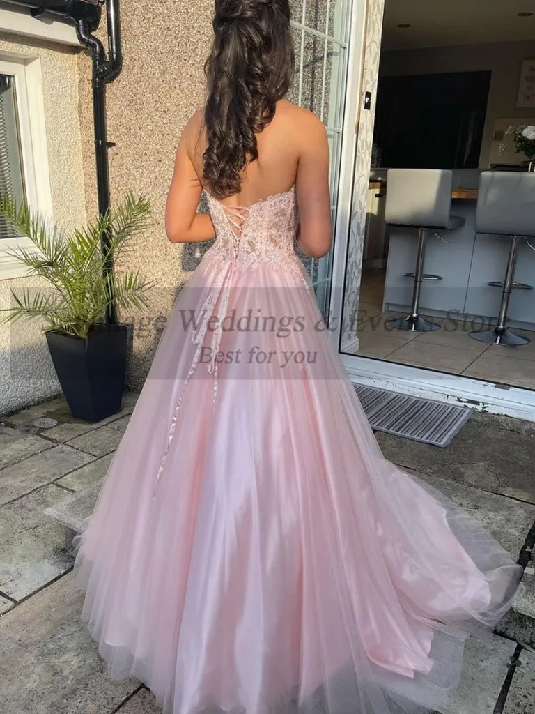 Sevintage EINE Linie Rosa Appliques Spitze Prom Kleider Schnürung Zurück Abend Party Kleid Plus Größe Bodenlangen Frauen Formale kleider