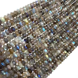 고품질 정품 래브라도라이트 비즈, 3*5/4*6/5*8mm, 16 인치 스트랜드, 론델 주판면 블루 쥬얼리 비즈, 도매