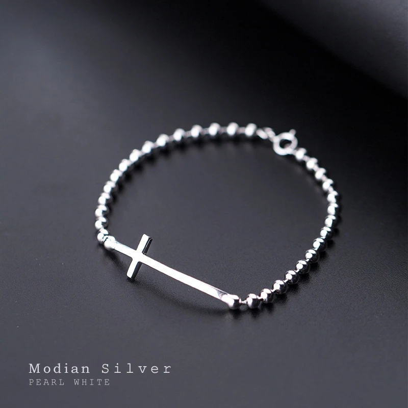 

Modian Classic 925 Sterling Silver Fashion Simple Cross Charm Bracelet & Bangle Fit Women Japanese Style Fine Jewelry Party Gift