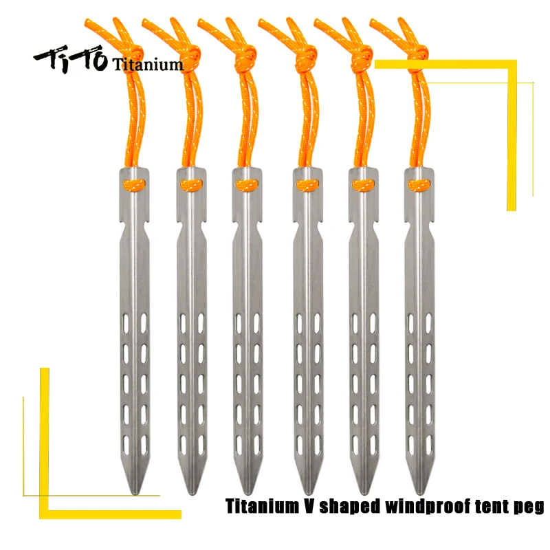 

TiTo Titanium tent nails V shaped design Outdoor camping Windproof equipment Tent tool for Soft ground 6/8/10/12pc