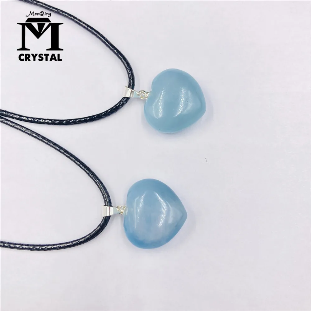 1PCS Natural Aquamarine Crystal Stone Pendant Blue Ice Quartz Love Shape Raw Material Gemstones Necklaces Gift