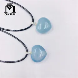 Colgante de piedra de cristal de Aguamarina Natural, 1 piezas, piedra de cuarzo de hielo azul, forma de amor, materia prima, collares de piedras preciosas, regalo