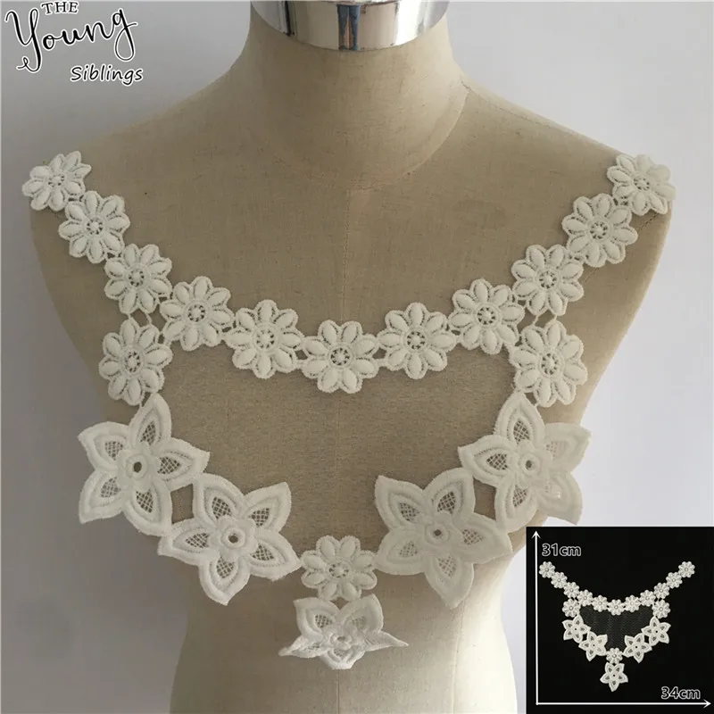 Exquisite White Lace Fabric Embroidery Applique Lace Neckline DIY Tulle Lace Collar Sewing Clothing Accessories Craft Supplies