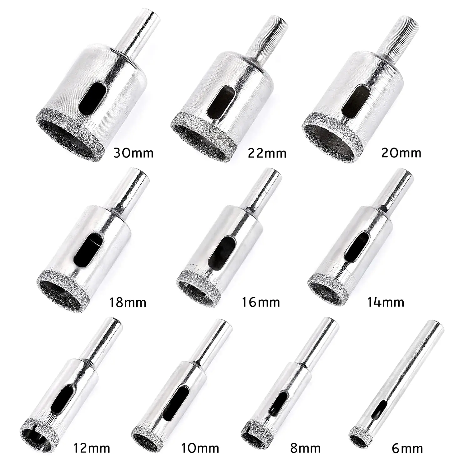 6-30mm Diamond Drill Bit Set 10 Pieces Diamond Glass Hole Saw for Tiles Glass Ceramic Porcelain Marble Bottles